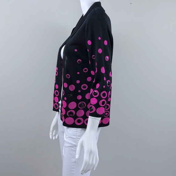 {Ming Wang} Black with Pink Circles Knit Jacket - Picture 4 of 7